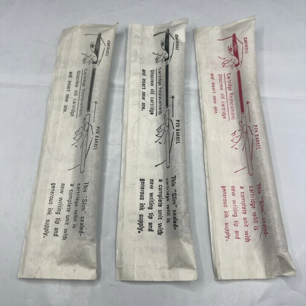 Lot of 3 Vtg Pentel Slim Rolling Writer Refills Fine Pt, 2 Black MG8-A, 1 Red B